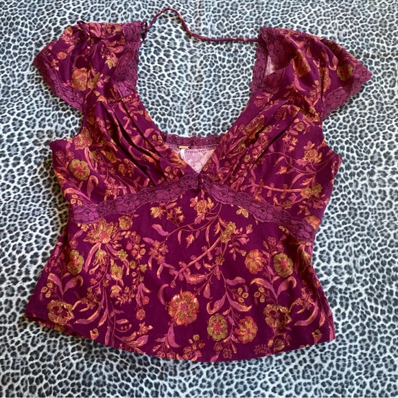 Free People Emory Emery Top in Pink Combo Size Large Floral Cap Sleeve NWT - Picture 10 of 11